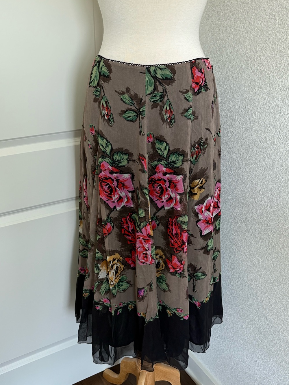 Vintage Coldwater Creek 100% Silk Midi Skirt Women's 10 Boho Y2K Artsy 2000s